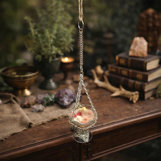Vintage Glass Ritual Candle with Handwoven Chainmaille Hanger - Scent Venusian Ritual